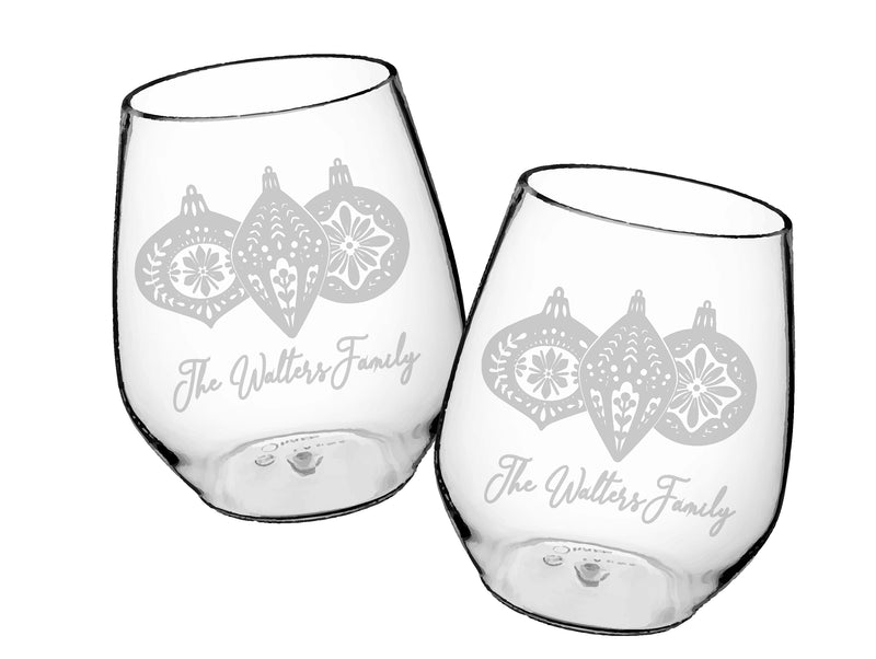 Nordic Ornaments Glass Stemless Wine Cups Engraved, Set of 4