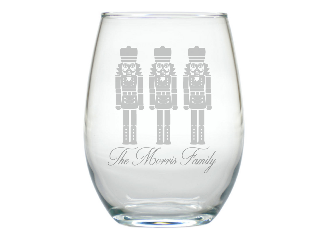 Nutcracker Stemless Engraved Wine Glasses