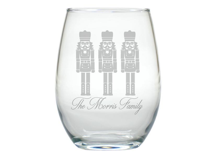 Nutcracker Stemless Engraved Wine Glasses
