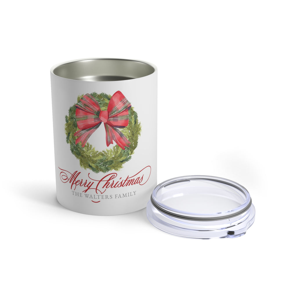 Tartan Bow Wreath 10oz Tumbler
