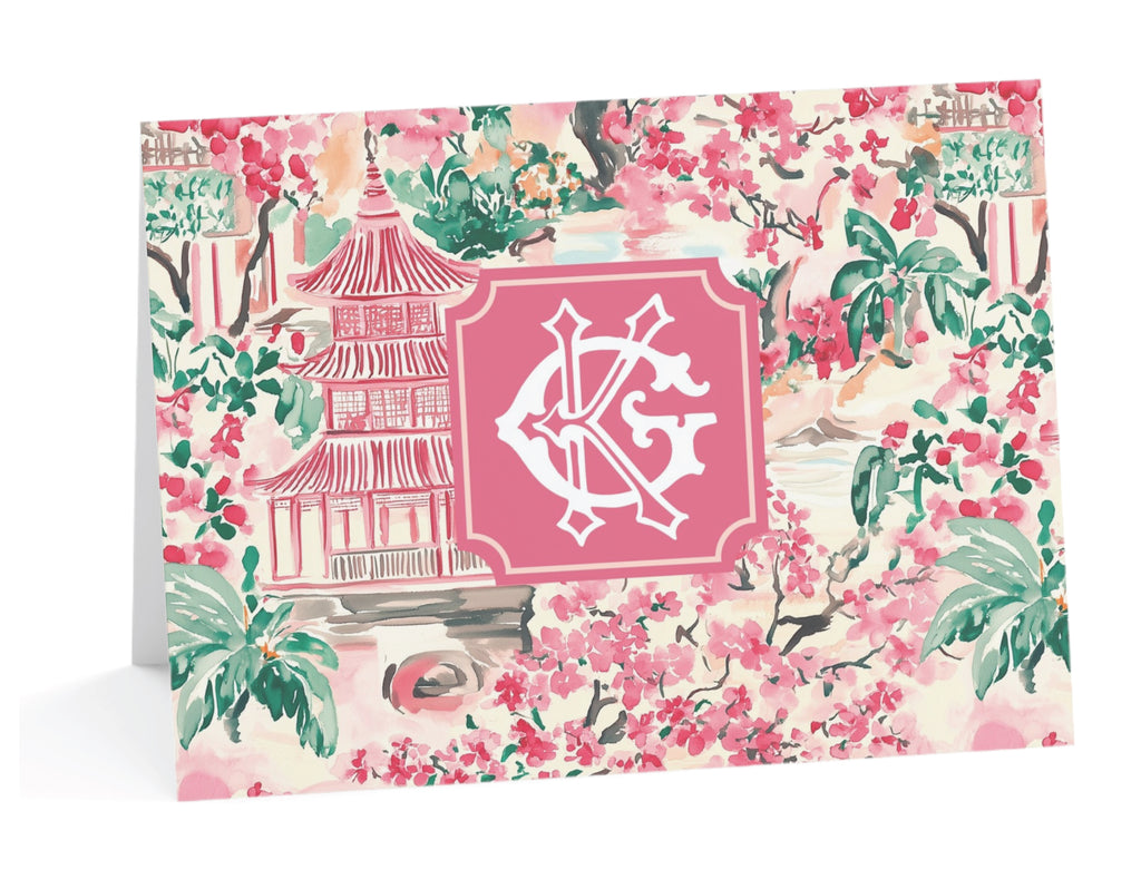 Pagoda & Palms Fold-Over Stationery