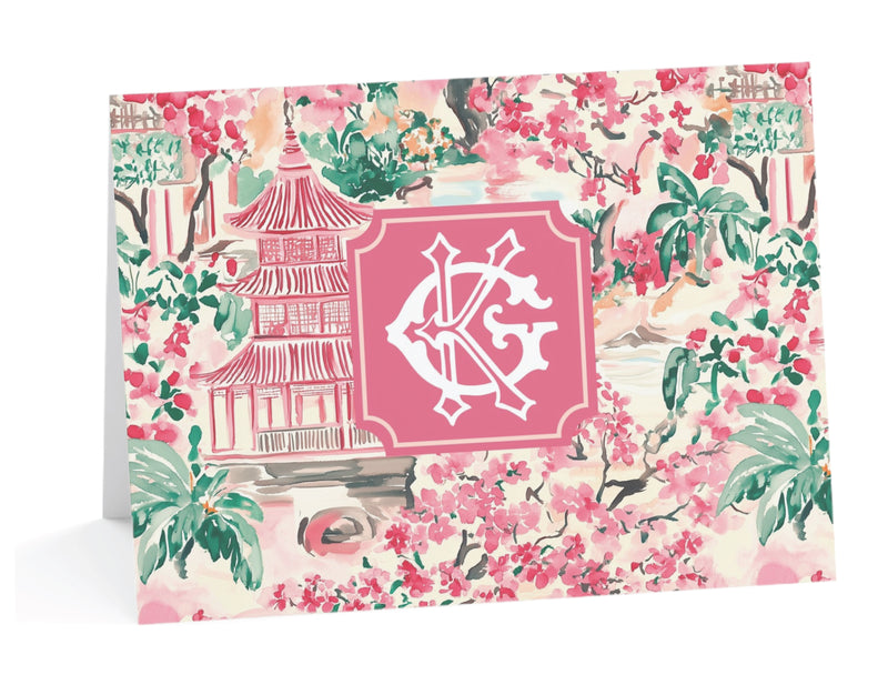 Pagoda & Palms Fold-Over Stationery