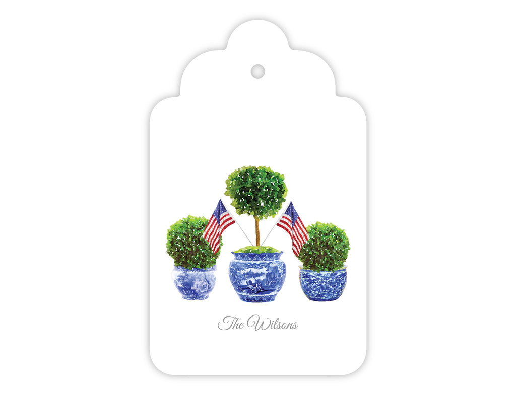 Patriotic Boxwood Topiary Gift Tags, Set of 20