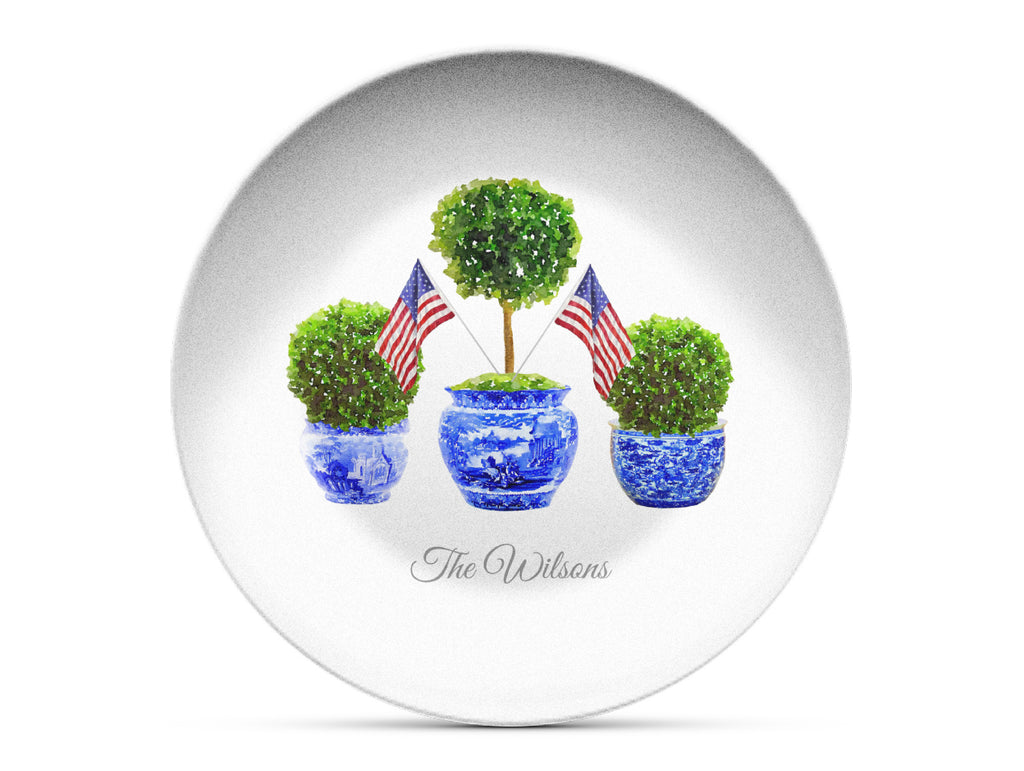 Patriotic Boxwood Topiary Shatterproof Plate