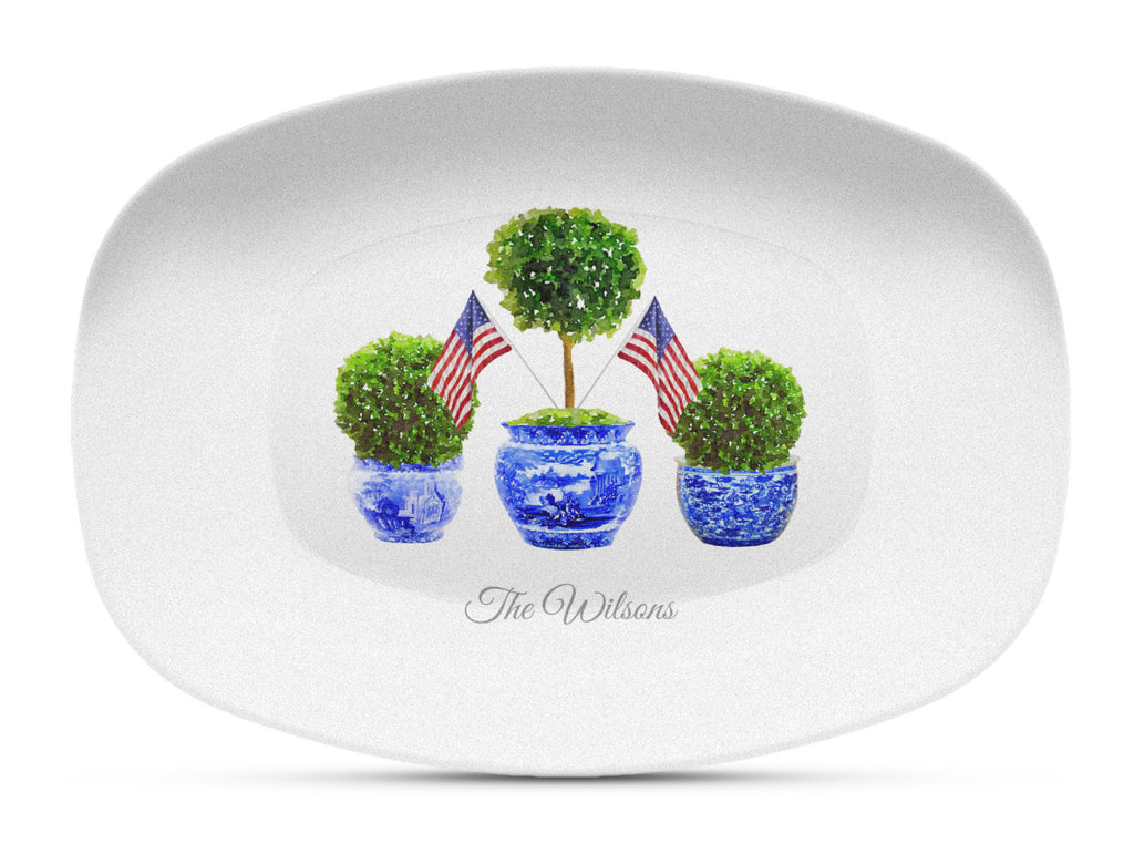 Patriotic Boxwood Topiary Shatterproof Platter