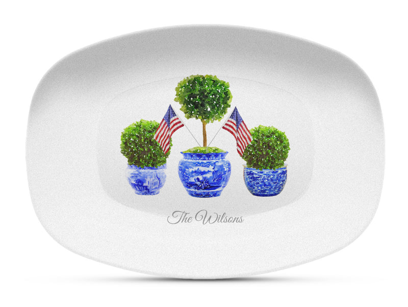 Patriotic Boxwood Topiary Shatterproof Platter