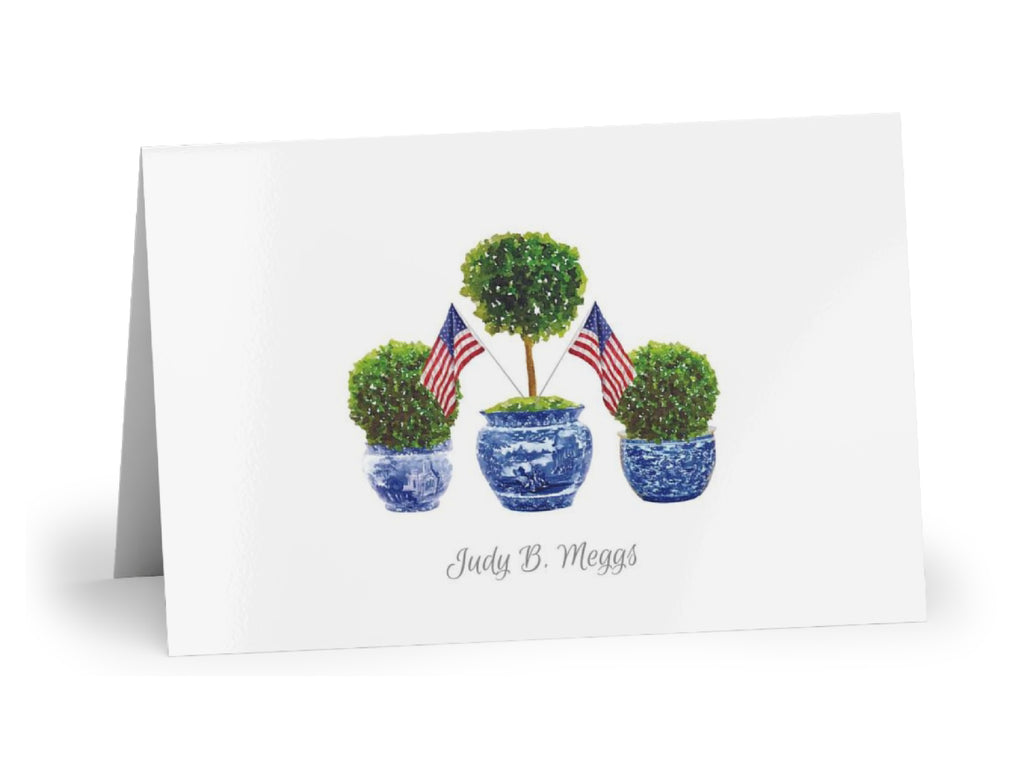 Patriotic Boxwood Topiary Fold-Over Stationery