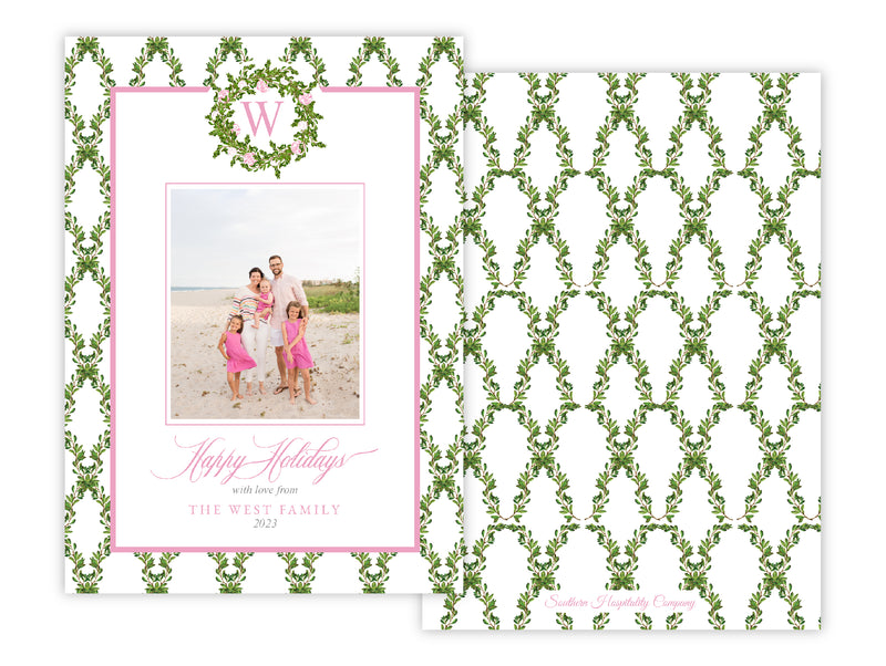 Pink Chinoiserie Wreath Holiday Card