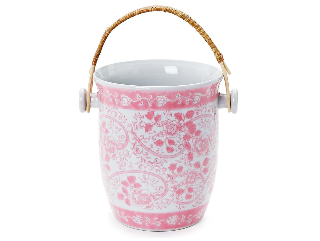 Pink & White Wine Bucket with Rattan Handle