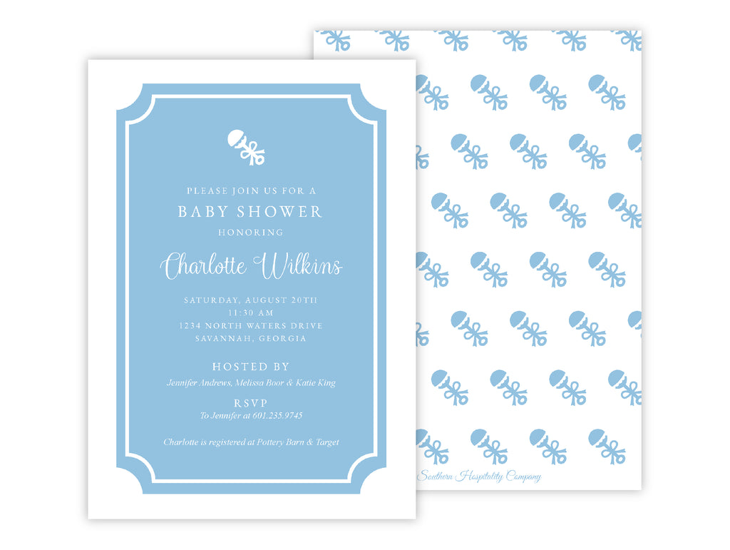 Rattle Baby Shower Blue Invitation