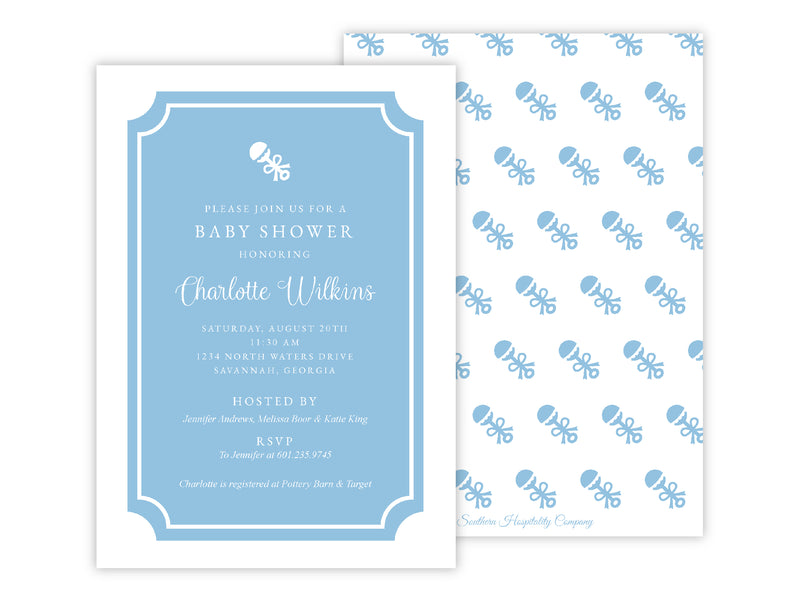 Baby Shower Blue Rattle Invitation