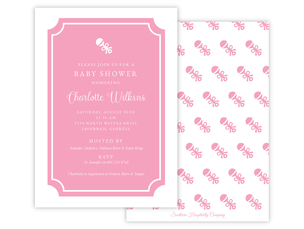 Rattle Baby Shower Pink Invitation