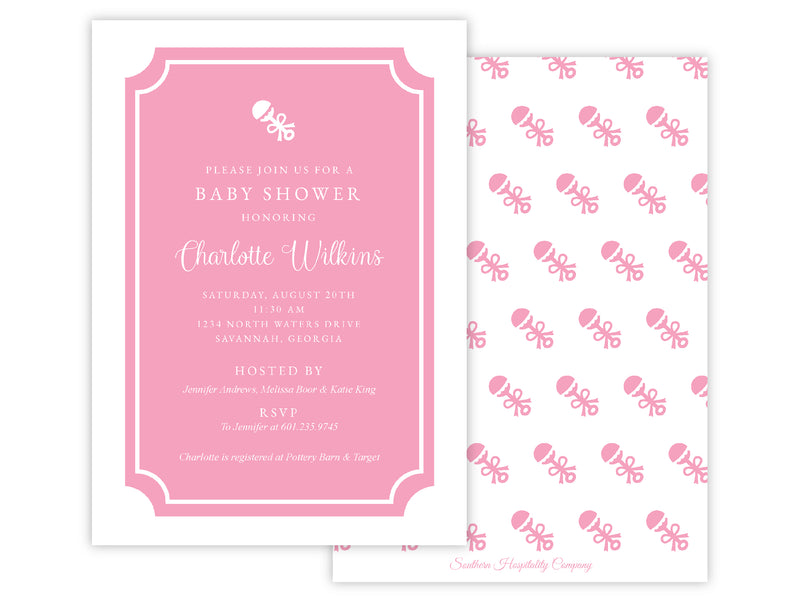 Rattle Baby Shower Pink Invitation