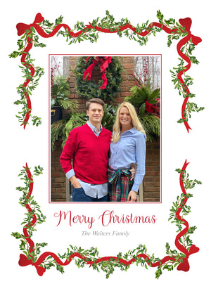 Red Laurel Bows Holiday Card