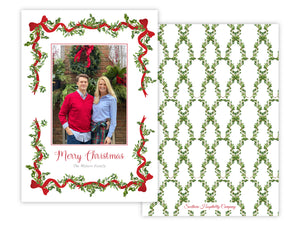 Red Laurel Bows Holiday Card