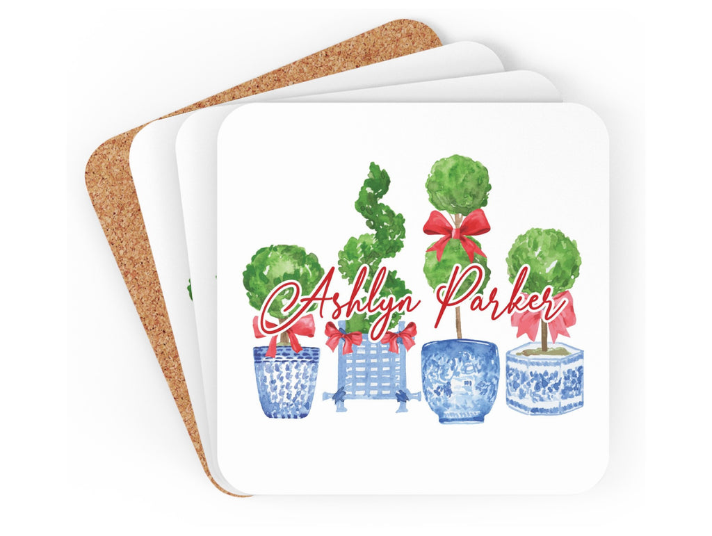 Red Topiary Cork Coasters