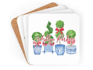 Red Topiary Cork Coasters