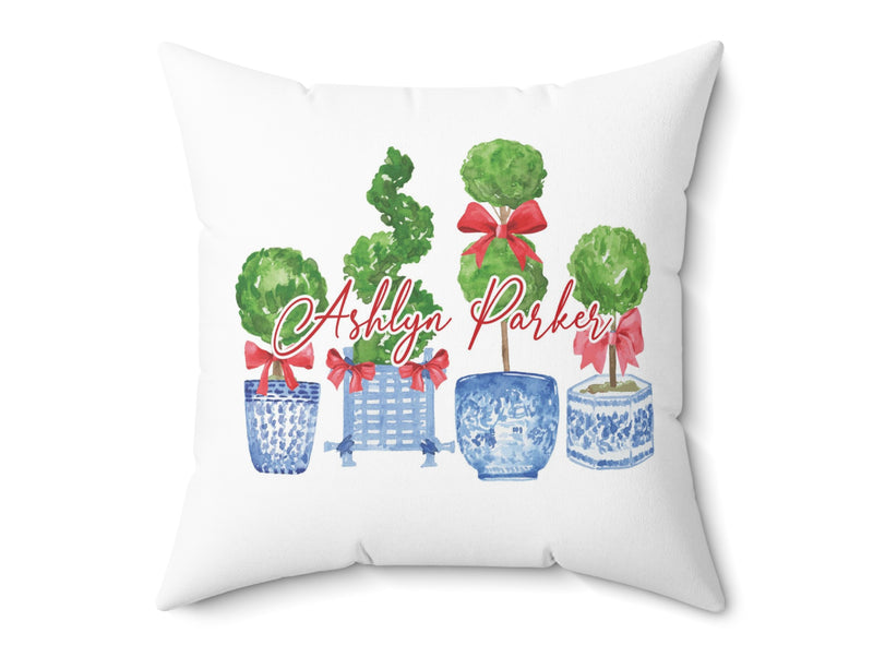 Red Topiary Personalized Pillow