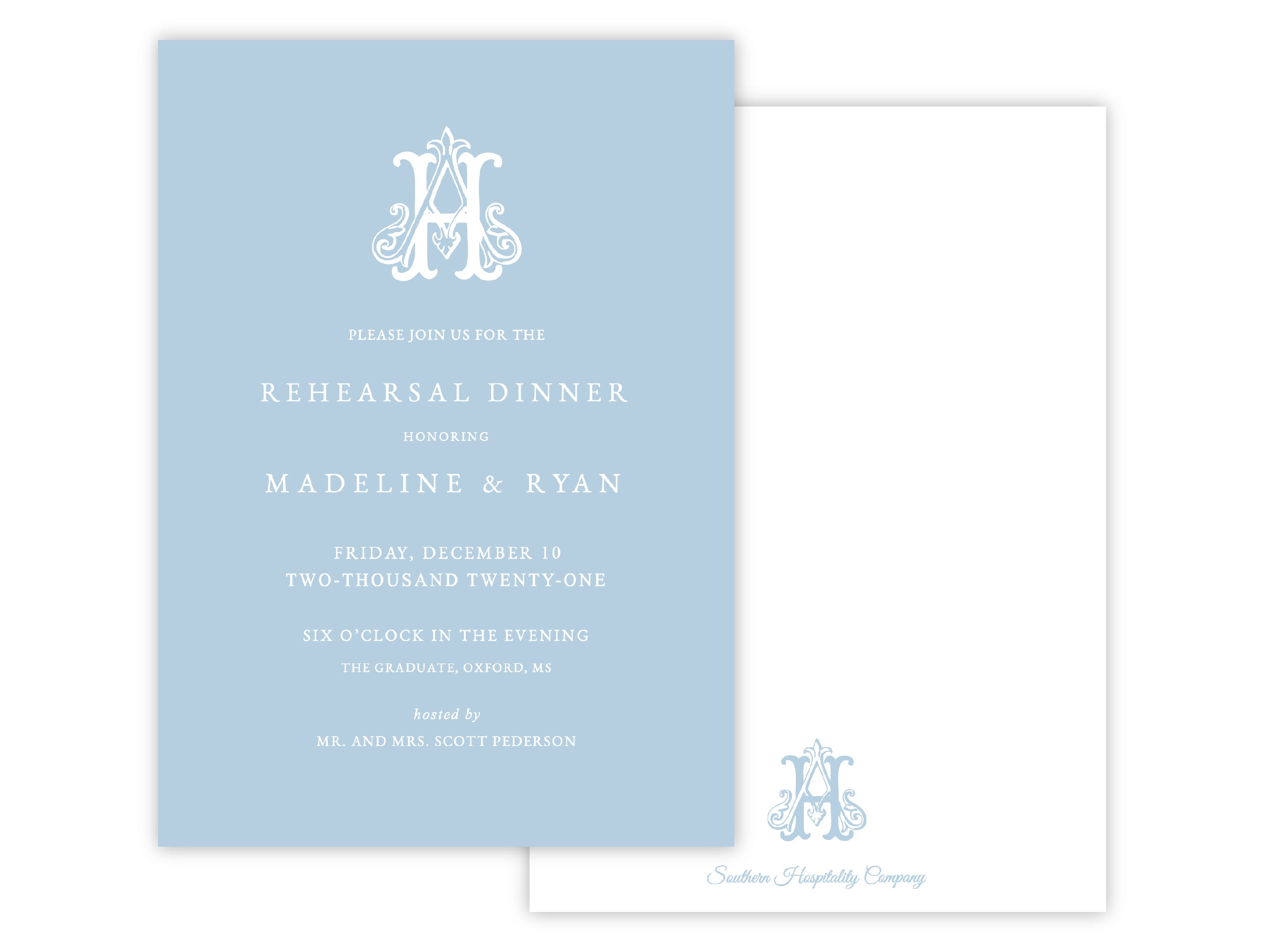 Rehearsal Dinner Monogrammed Invitation – Southern Hospitality Co