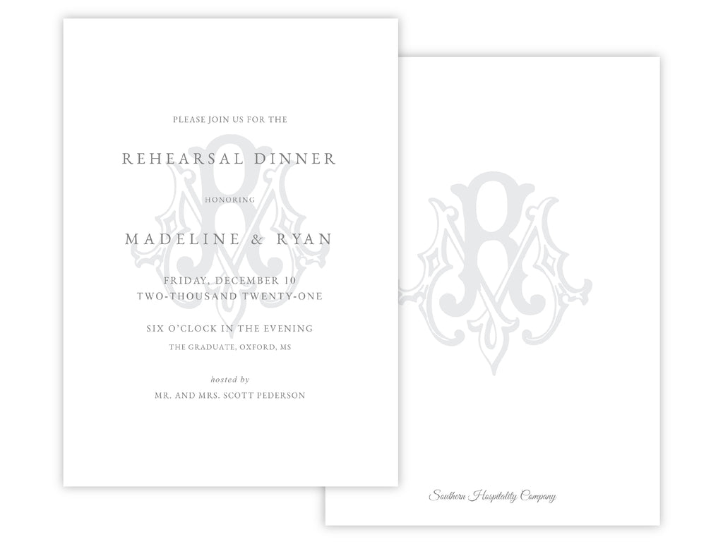 Rehearsal Dinner Monogram Watermark Invitation