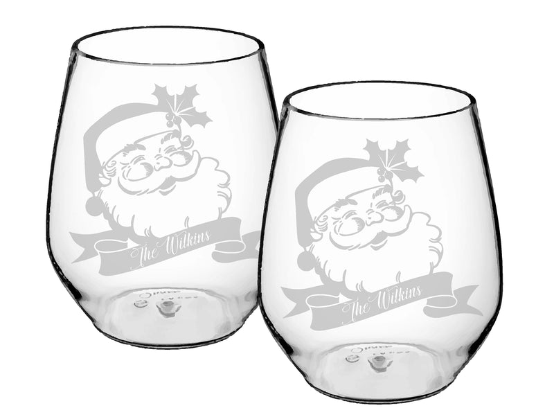 Sassy Santa Glass Stemless Wine Cups Engraved, Set of 4