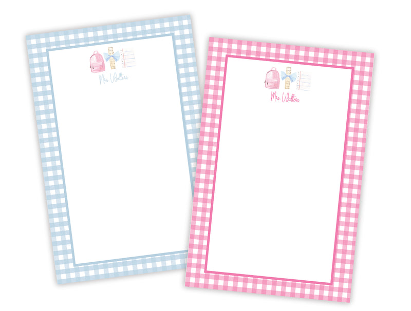 School Supplies Gingham Notepad