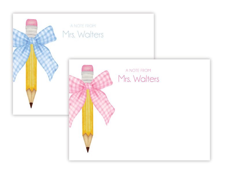 School Gingham Pencil Note Cards, set of 24