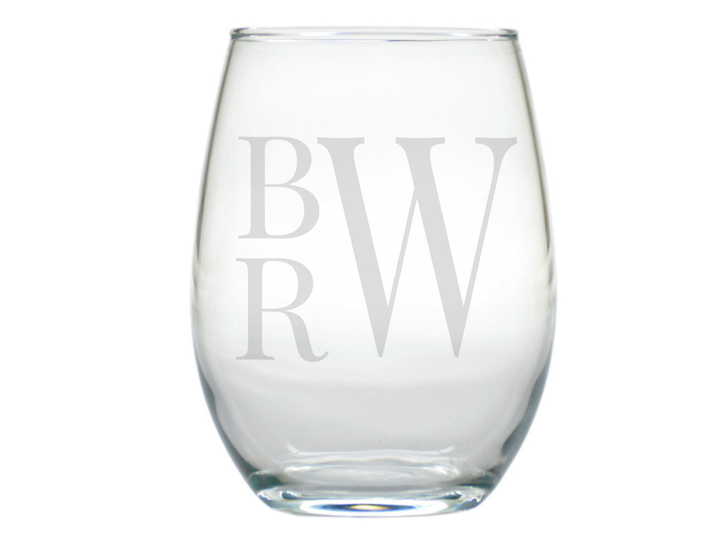 Stacked Monogram Stemless Wine Glasses