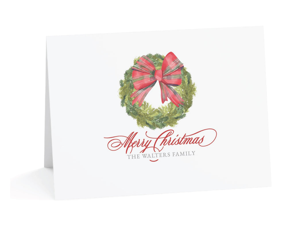 Tartan Bow Wreath Fold-Over Stationery