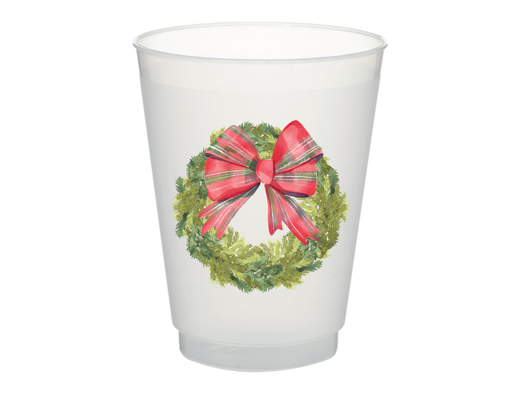 Tartan Bow Wreath Frosted Cups, Set of 10