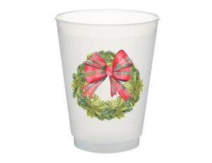 Tartan Bow Wreath Frosted Cups, Set of 10