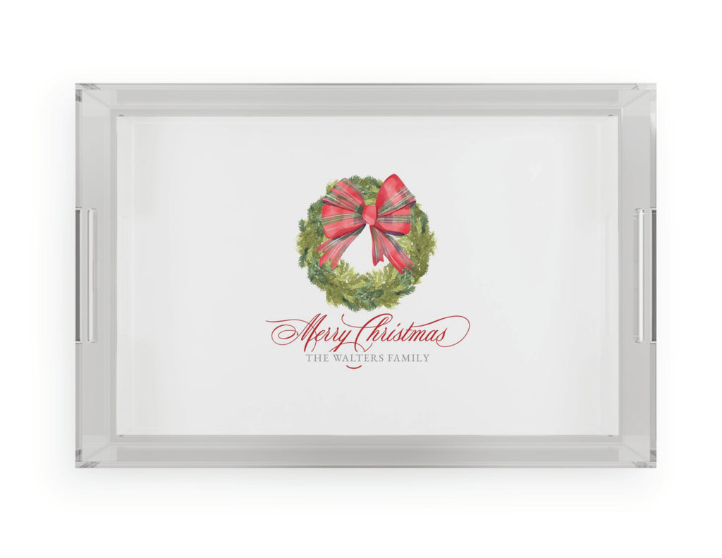 Tartan Bow Wreath Acrylic Serving Tray