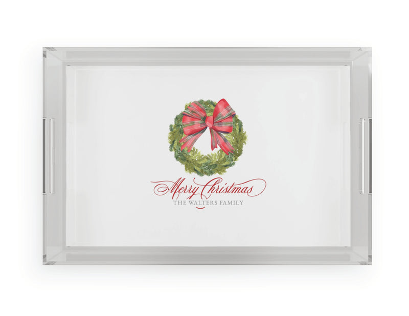 Tartan Bow Wreath Acrylic Serving Tray