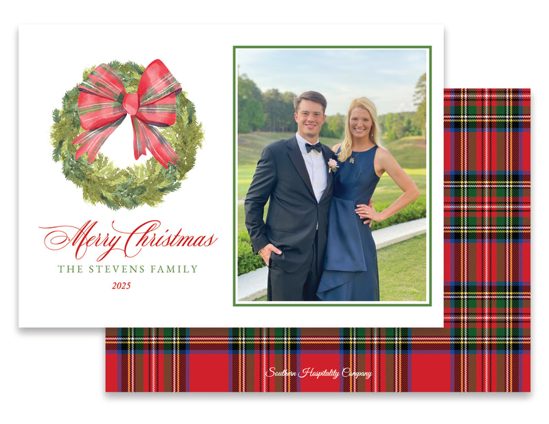 Tartan Bow Wreath Holiday Card