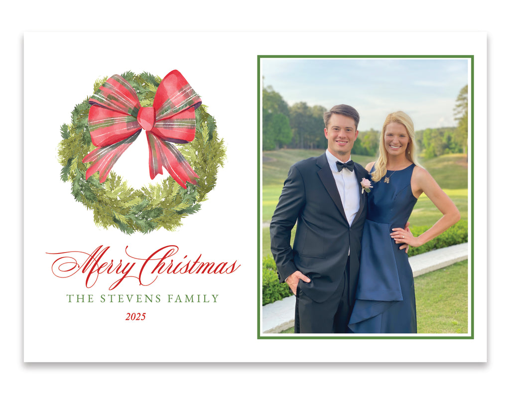 Tartan Bow Wreath Holiday Card