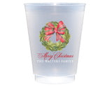 Tartan Bow Wreath Personalized Frosted Cups