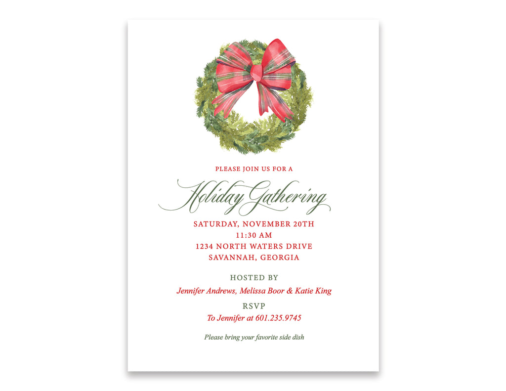 Tartan Bow Wreath Invitation