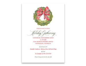 Tartan Bow Wreath Invitation