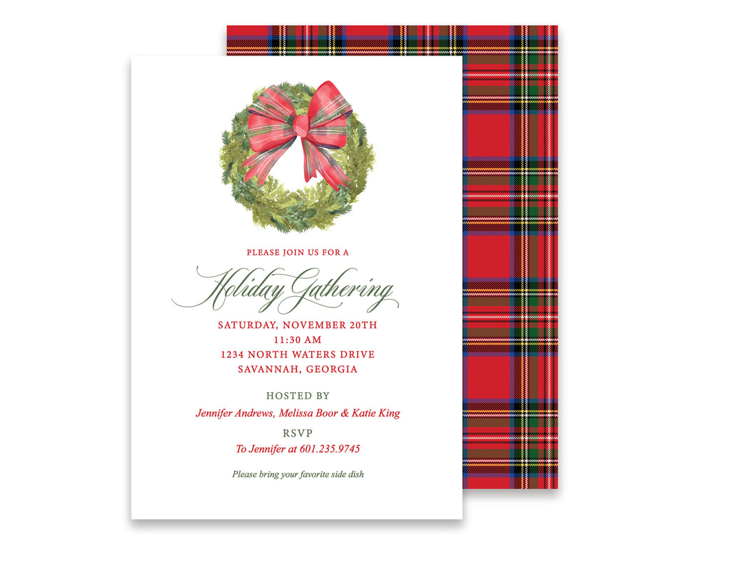Tartan Bow Wreath Invitation