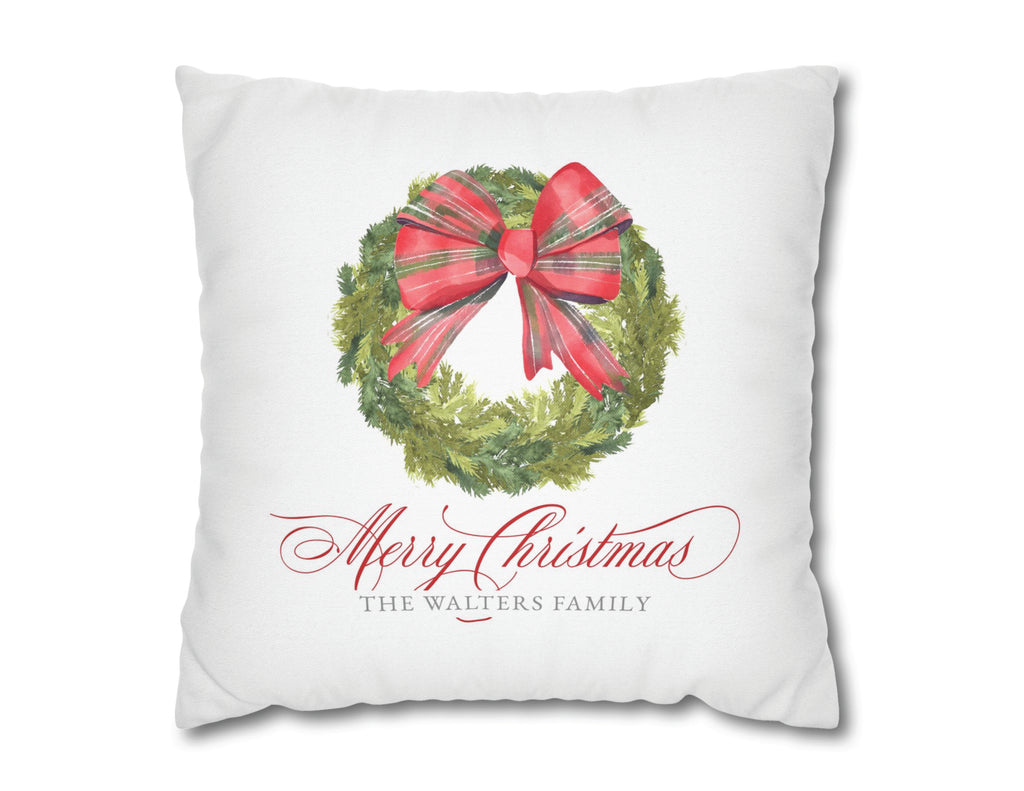 Tartan Bow Wreath Personalized Pillow