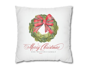 Tartan Bow Wreath Personalized Pillow