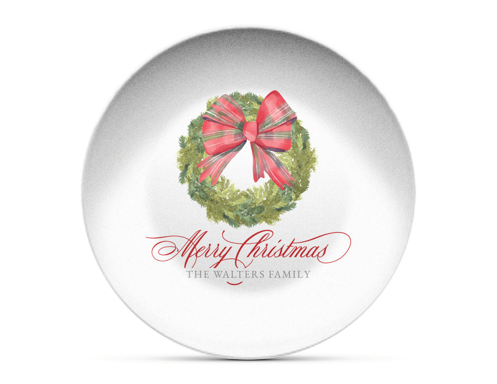Tartan Bow Wreath Shatterproof Plate