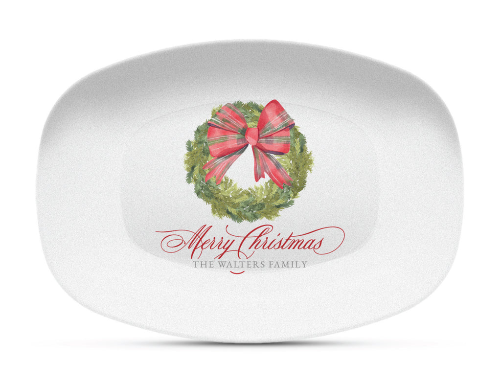 Tartan Bow Wreath Shatterproof Platter