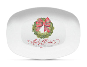 Tartan Bow Wreath Shatterproof Platter