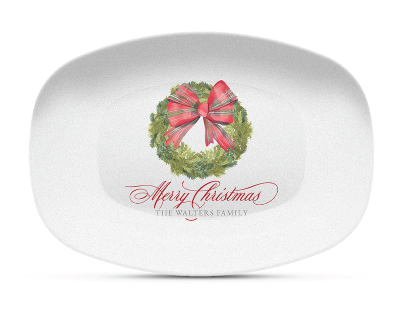 Tartan Bow Wreath Shatterproof Platter