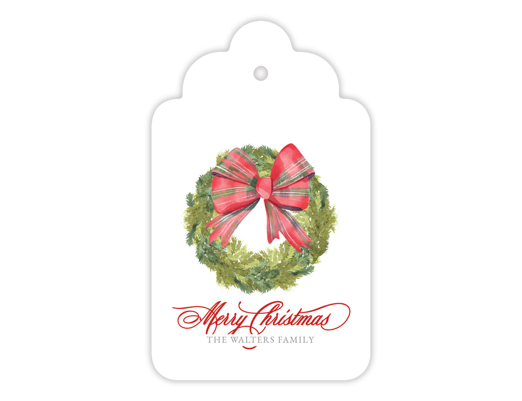 Tartan Bow Wreath Gift Tags, Set of 20