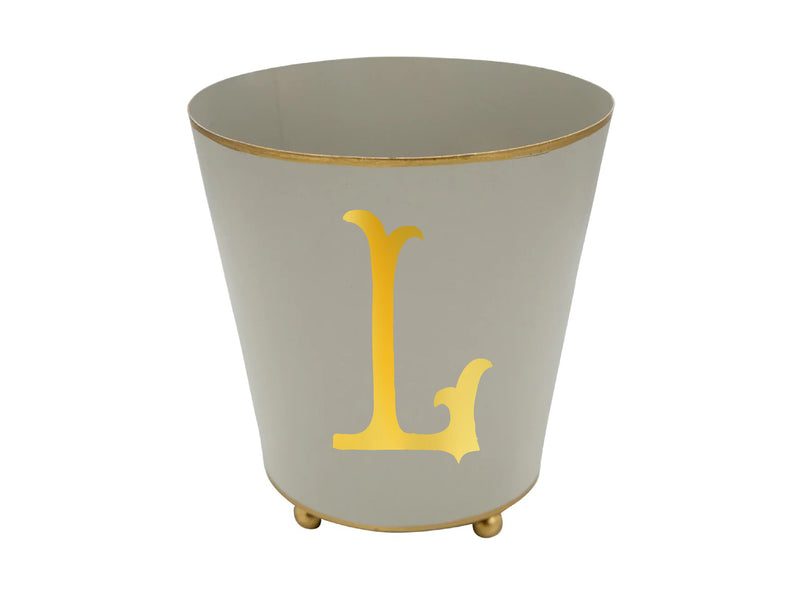 Taupe & Gold Round Cachepot