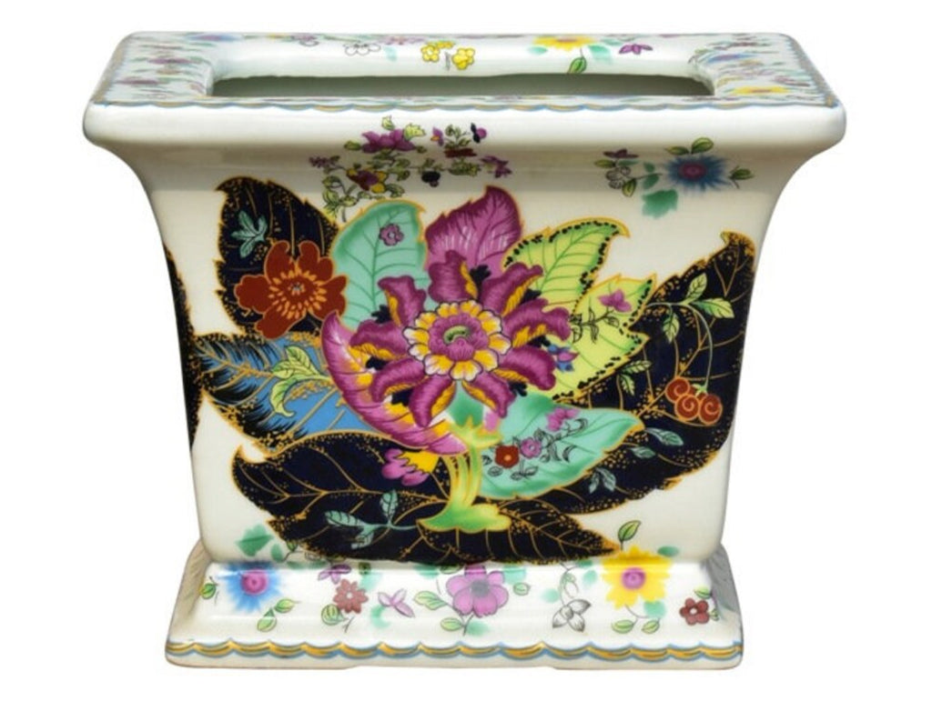 Tobacco Leaf Square Chinoiserie Cachepot