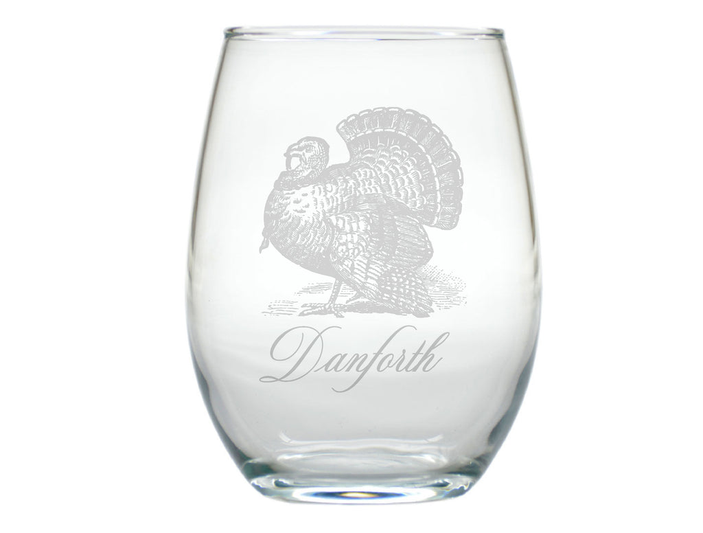 Toile Turkey Stemless Engraved Wine Glasses