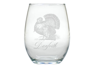 Toile Turkey Stemless Engraved Wine Glasses